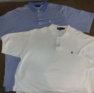 2-Mens Size XXL Polo Ralph Lauren shirts: Ivory & Light Blue/White Stripe-Golf